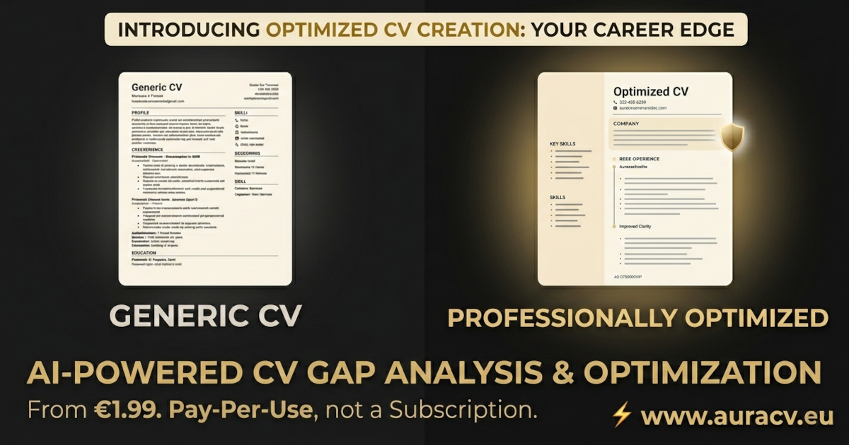 Cv Score Check AuraCV — CV Gap Analysis & ATS Score Check | From €1.99, No Subscription